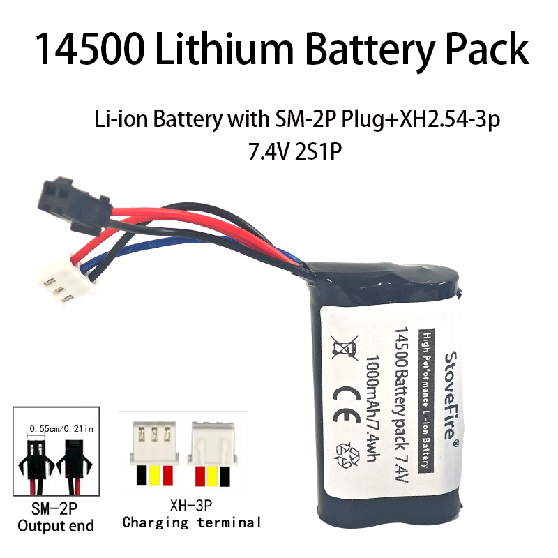 7.4 Volt Lithium Ion Battery 1000mAh 800mah 500mAh Factory Direct 14500 for RC Airplane Wholesale Rechargeable Li-ion Battery