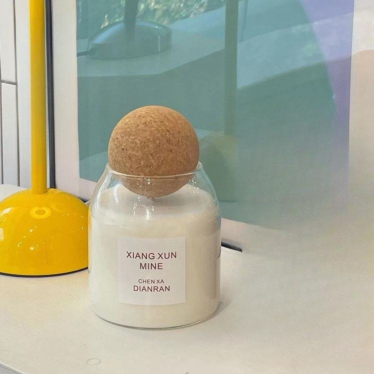 500ml Handmade Clear Round Borosilicate Glass Candle Jar with Cork Lid Empty High for Home Decoration for Christmas