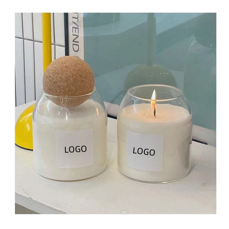 500ml Handmade Clear Round Borosilicate Glass Candle Jar with Cork Lid Empty High for Home Decoration for Christmas