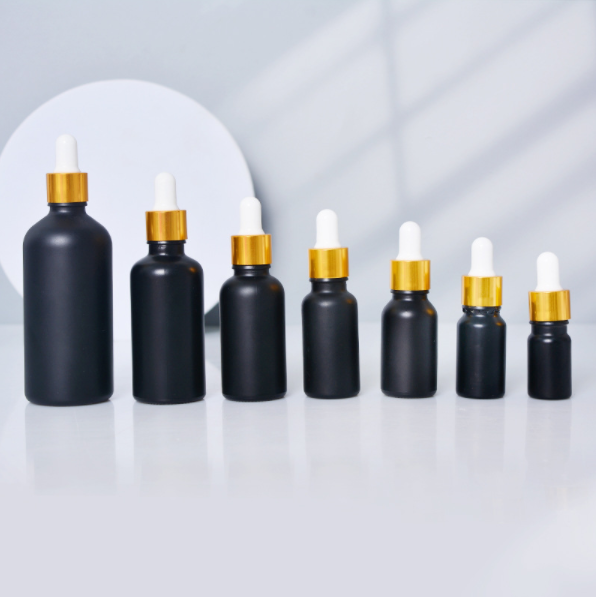 Matte Frosted Black Glass Dropper Bottle 5ml-120ml Sizes for Essential Oils Facial Cleanser Mascara Wigs with Screen Printing