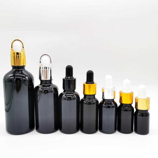 Matte Frosted Black Glass Dropper Bottle 5ml-120ml Sizes for Essential Oils Facial Cleanser Mascara Wigs with Screen Printing