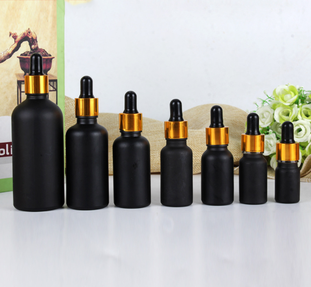 Matte Frosted Black Glass Dropper Bottle 5ml-120ml Sizes for Essential Oils Facial Cleanser Mascara Wigs with Screen Printing