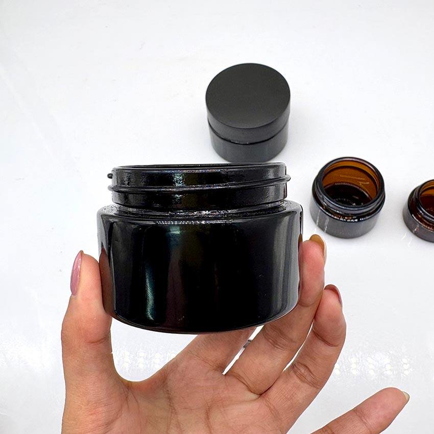 Wholesale Black Glass Violet Crystal Jar 250ml 500ml Black Uv Tall Round Violet Smell Proof Wide Mouth Storage Stash Glass Jars