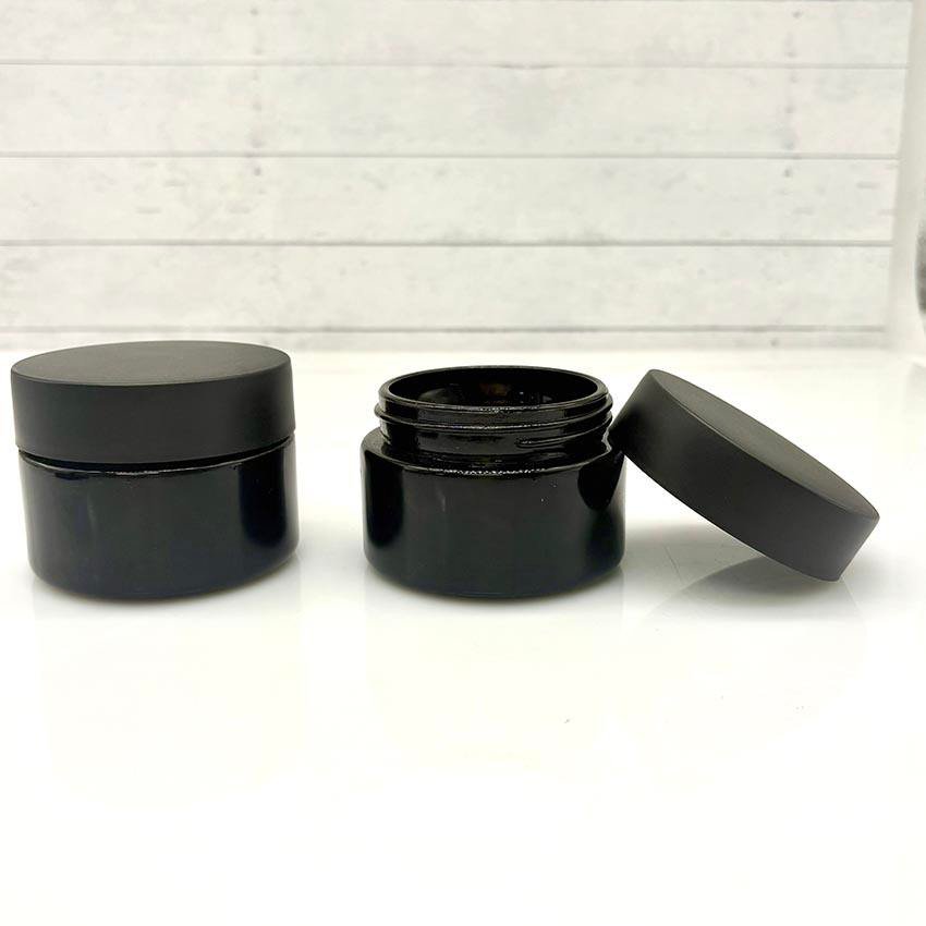 Wholesale Black Glass Violet Crystal Jar 250ml 500ml Black Uv Tall Round Violet Smell Proof Wide Mouth Storage Stash Glass Jars