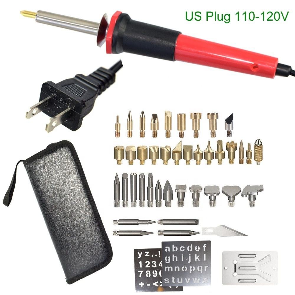 37-Piece Luxury Woodburning Pen Set Chiseled Tips Blade Burning Tool Manual Carving Knife Aluminum Box Carry Bag Pencil Grip DIY