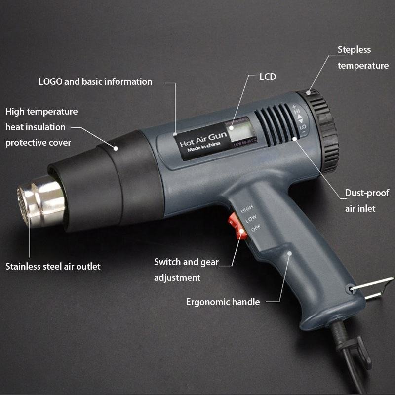 US Plug 2000W Temperature Adjustable Digital Display Handhold Hot air Gun for Shrink Wrap
