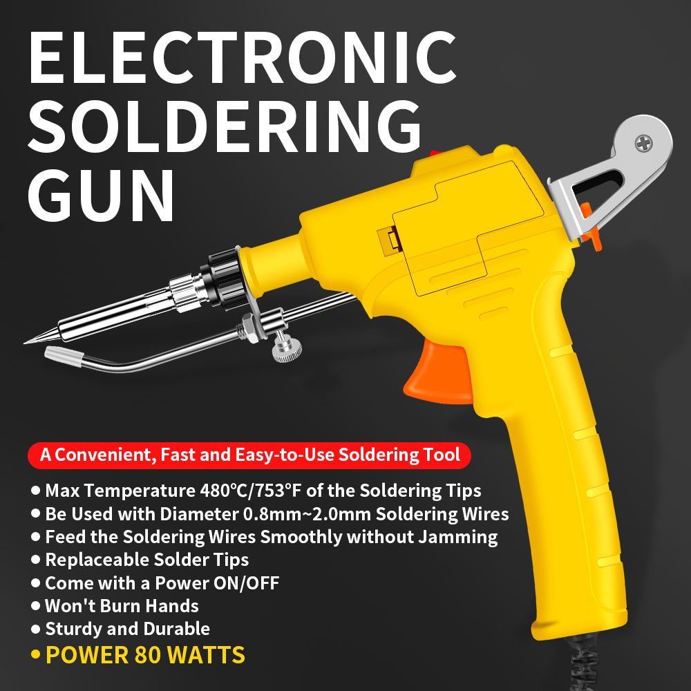 Power 80W Electronic Soldering Gun Tools Kit with 5PCS Solder Tips 50g Soldering Wires Desoldering Pump 2PCS Tweezers