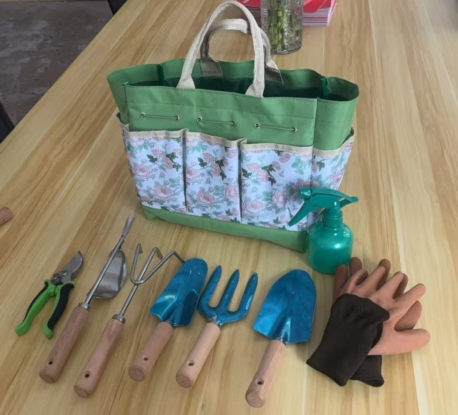 Garden Tool Set 9-Piece Stainless Steel Wooden Handle Multi-Use Durable Flower Planting Shovel Weeding Tool Kit Wholesale