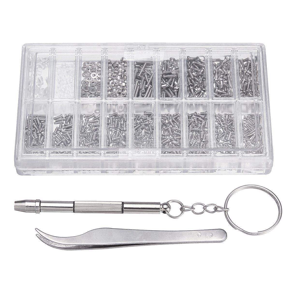 1000pcs Stainless Steel Screw Nut Set Assortment for Watch Eyeglasses Sunglass Cell Phone Hand Hard Case OEM