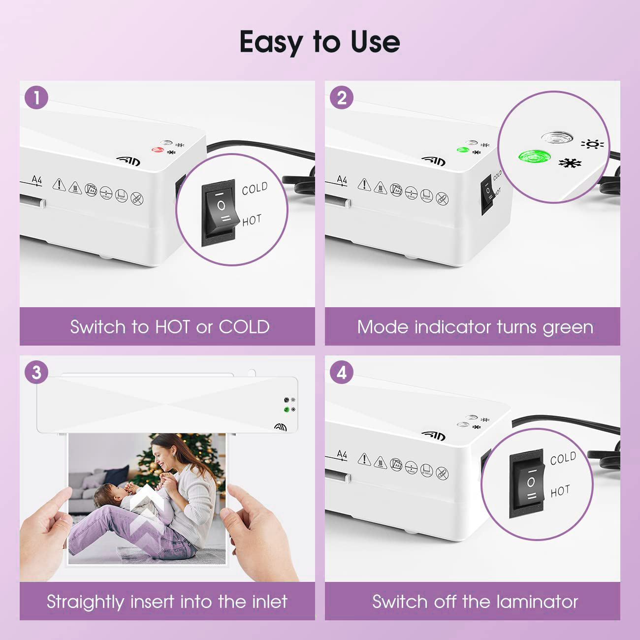 Photo Documents Tape Thermal Laminating A4 Size Cold Hot Modes Machine for Business Laminating Device