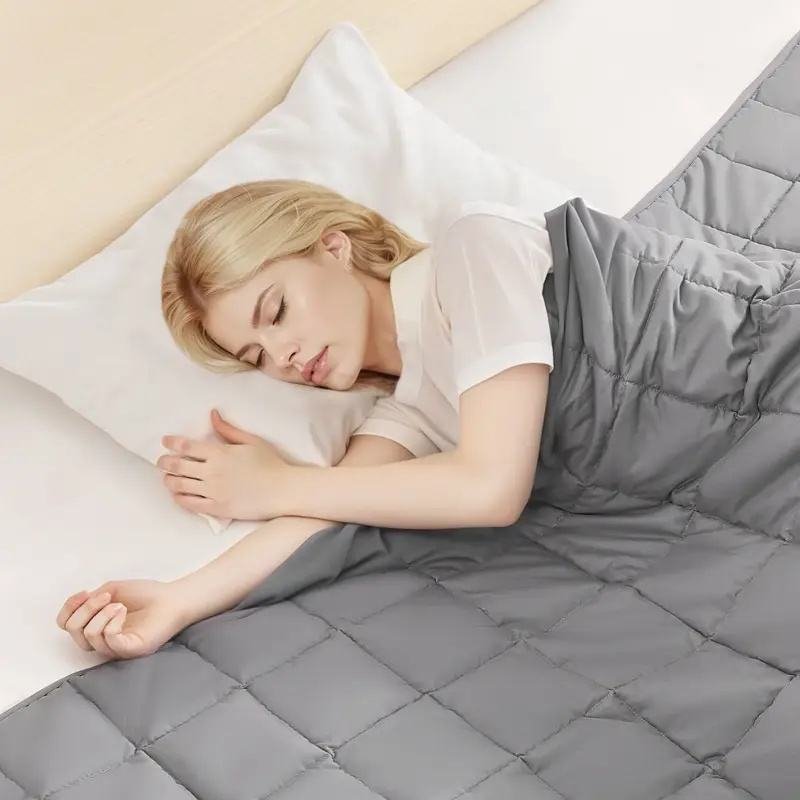 Cooling Queen Size 15lb Quilted Therapy Weighted Blanket Breathable 60x 80Inches for Home Picnic Travel Airplane Hotel Use