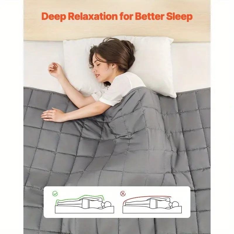 Cooling Queen Size 15lb Quilted Therapy Weighted Blanket Breathable 60x 80Inches for Home Picnic Travel Airplane Hotel Use