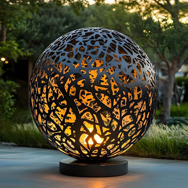Customized Large Metal LED Lighting Auspicious Cloud Pattern Stainless Steel Hollow Ball Sculpture for Outdoor Garden