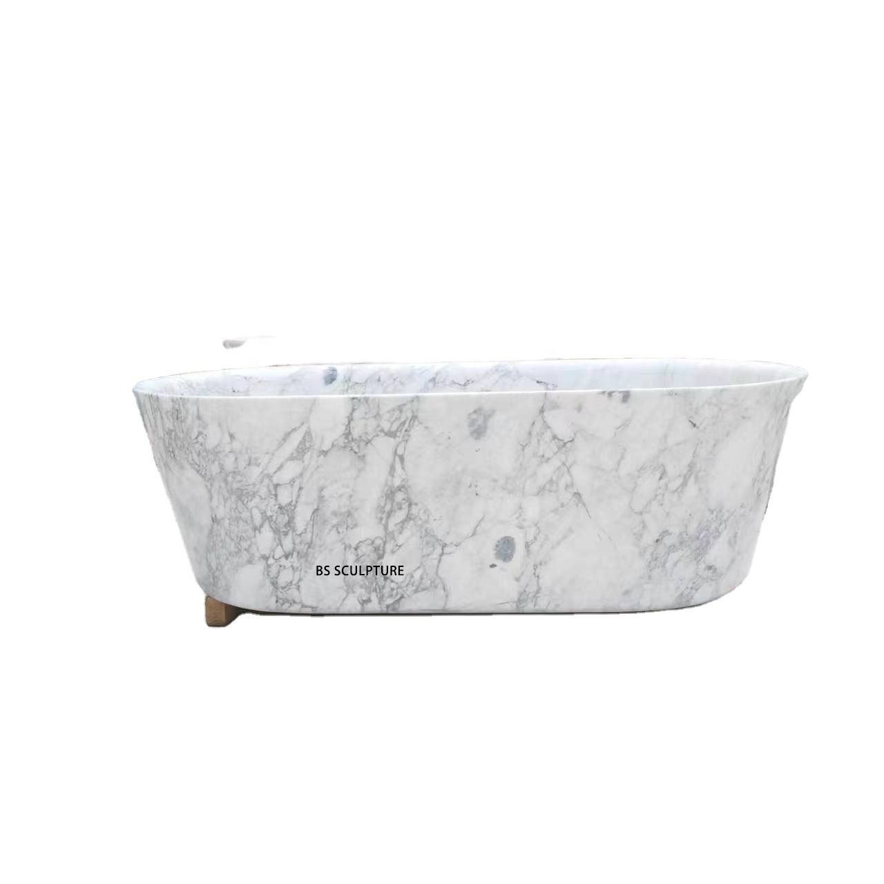 White Carrara Marble Freestanding Modern Soaking Bathtub with Luxurious Design for Hotel Use