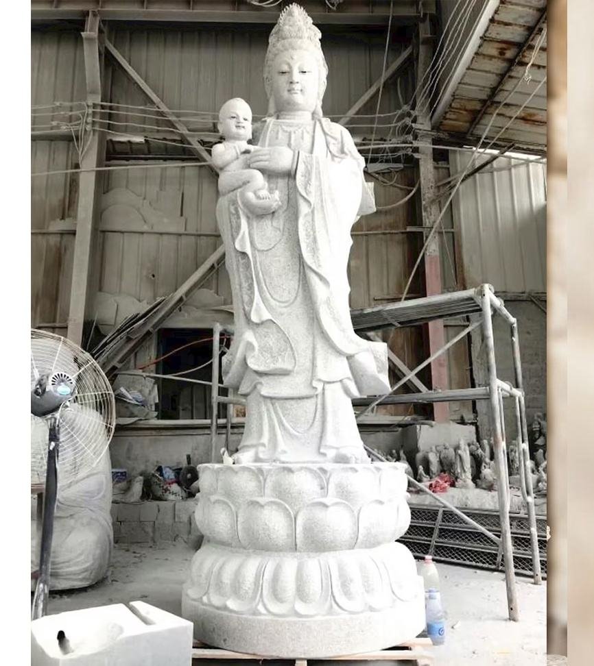 White Marble Guanyin Statue Hand Carved Seated Kwan Yin Sculpture for Garden Temple Decor