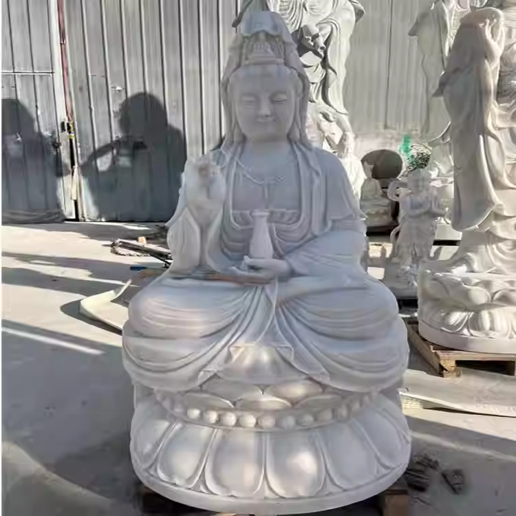 Antique Style Stone Seated Buddha Sculpture Hand Carved Praying Buddha Statue for Garden Temple Deco