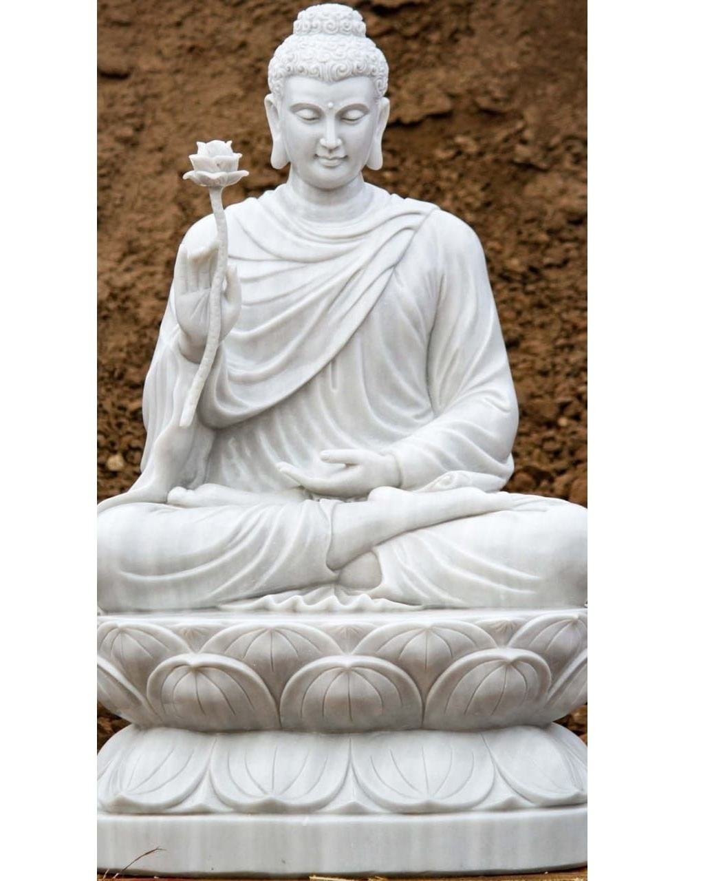 Antique Style Stone Seated Buddha Sculpture Hand Carved Praying Buddha Statue for Garden Temple Deco