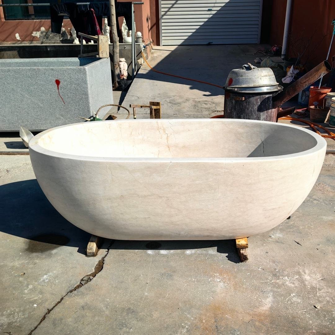 YDSTONE Factory Supply Natural Stone Bathtub Luxury Marble Freestanding Bathtub Solid Stone Soaking Tub for Villa Spa
