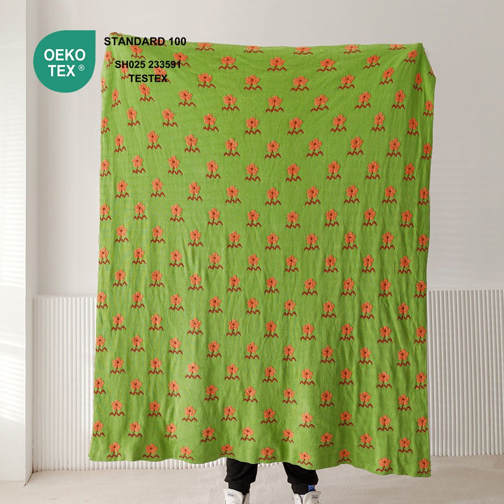 Home Decor Floral Winter Warm Super Soft Knitted Throw Blankets for Sofa