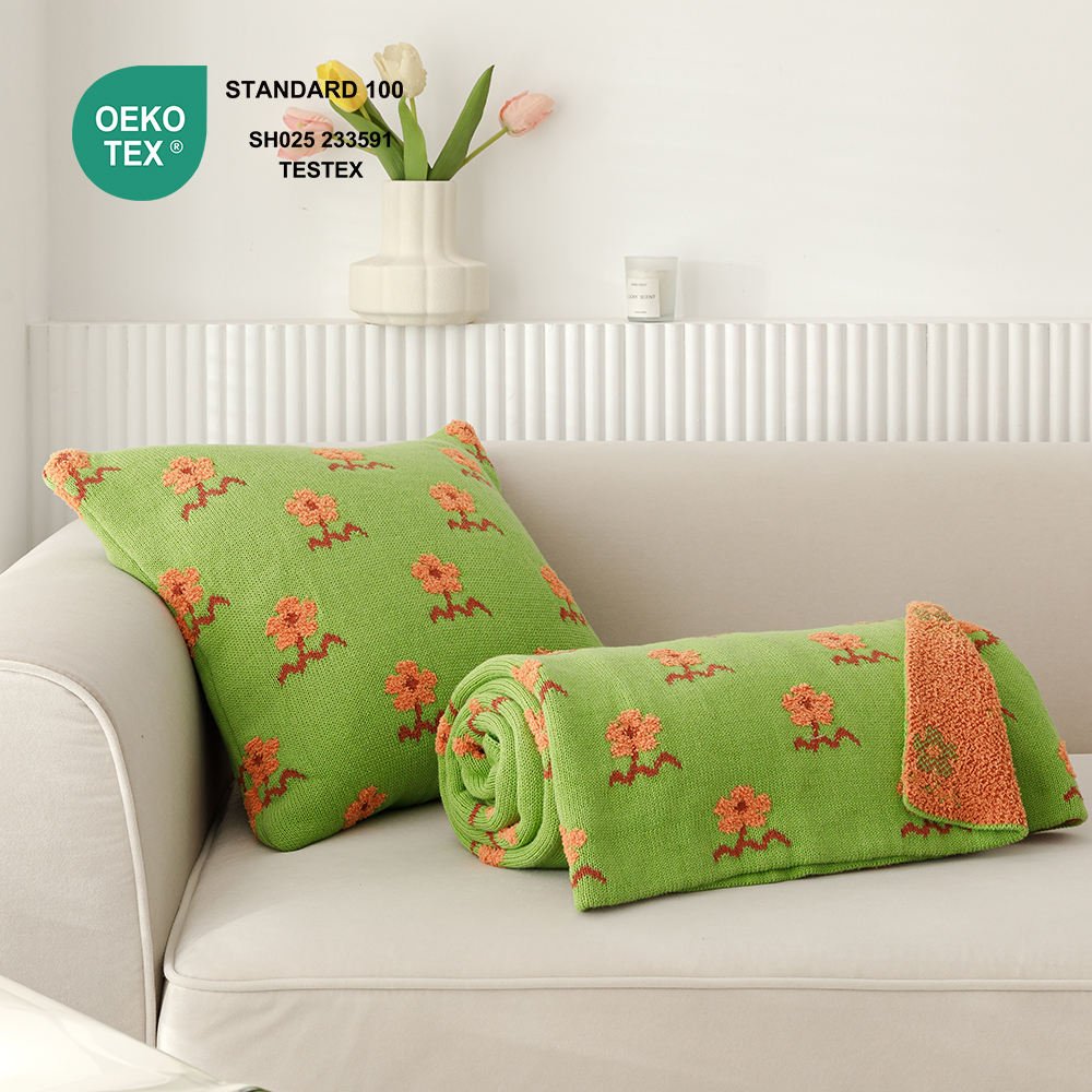 Home Decor Floral Winter Warm Super Soft Knitted Throw Blankets for Sofa