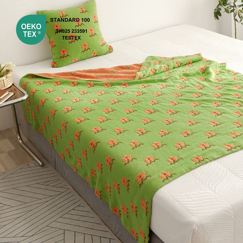 Home Decor Floral Winter Warm Super Soft Knitted Throw Blankets for Sofa