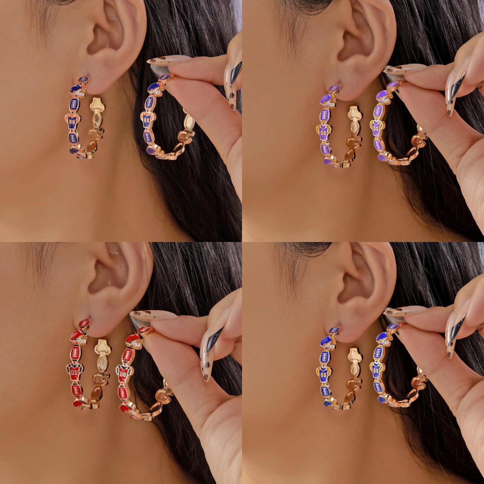 Trendy American Football Helmet Jersey Pattern Statement Earrings Fashion Game Day Colorful Rugby Large Hoop Earrings for Women