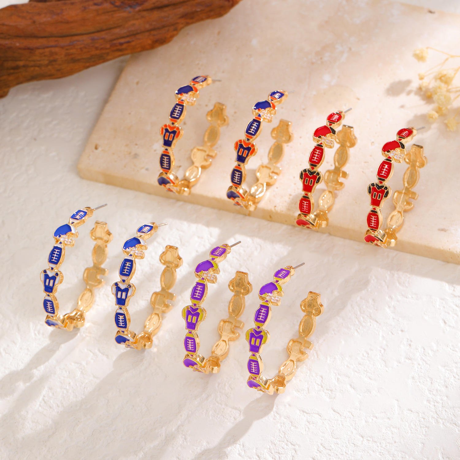 Trendy American Football Helmet Jersey Pattern Statement Earrings Fashion Game Day Colorful Rugby Large Hoop Earrings for Women