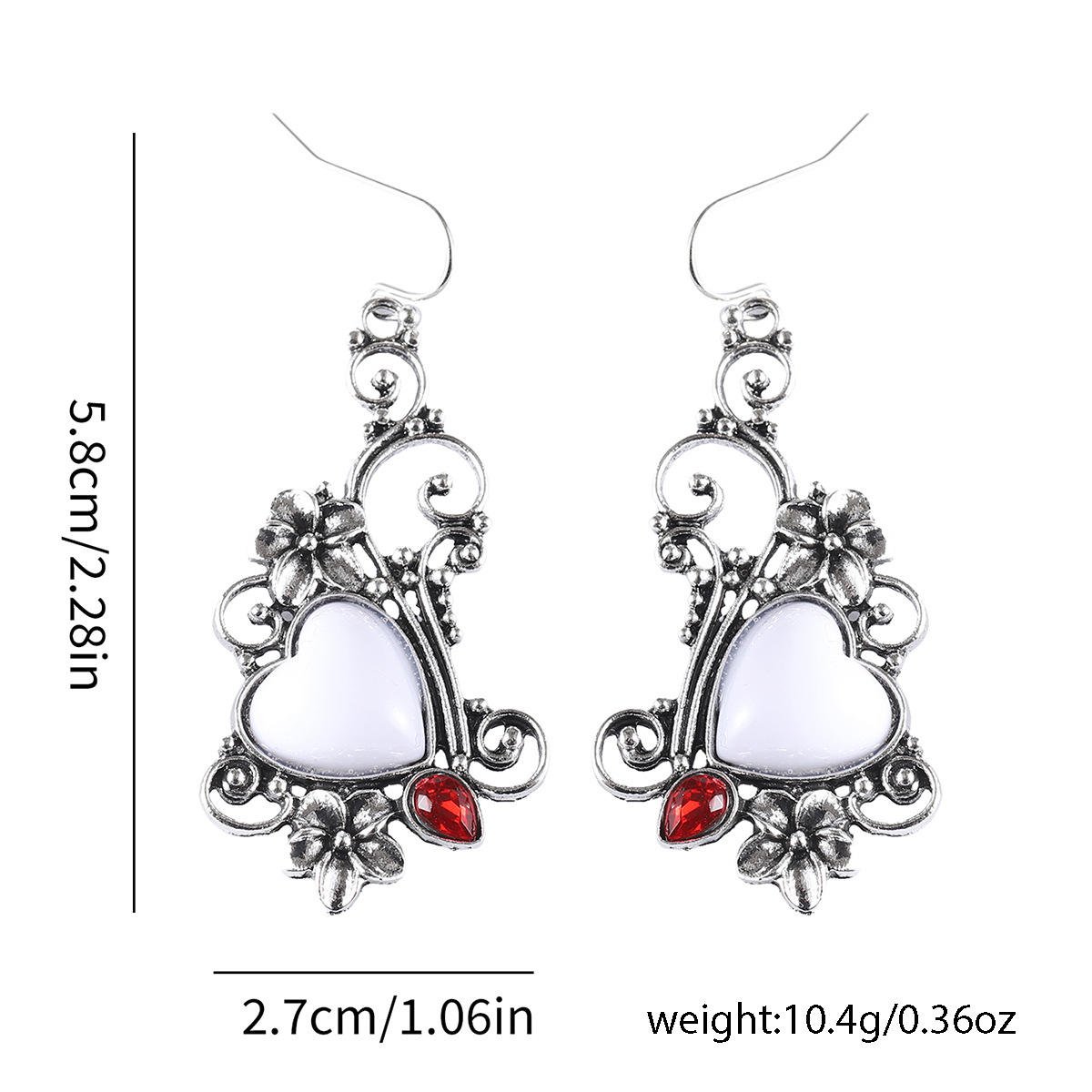 Retro Boho Antique Silver Plated Vine Flower Earrings Party Earrings Noble Elegant Red Gem White Heart Drop Earrings for Women