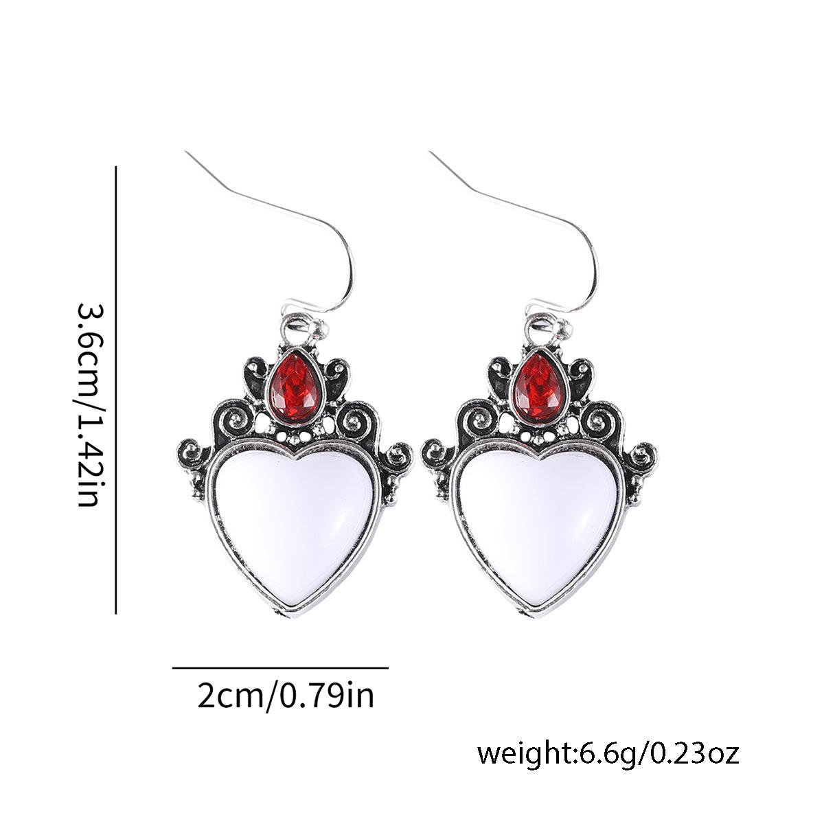 Retro Boho Antique Silver Plated Vine Flower Earrings Party Earrings Noble Elegant Red Gem White Heart Drop Earrings for Women