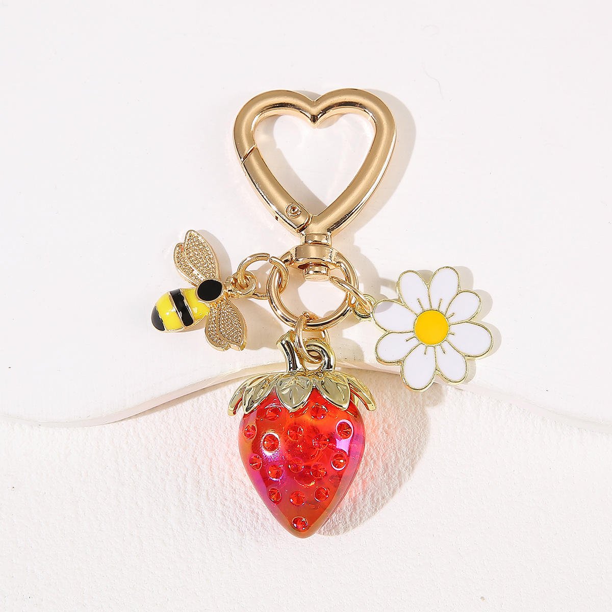 2025 Cute Strawberry Bag Charms Keychain Purse Accessories Charm for Women Handbags Kawaii Flower Bee Car Key Chain