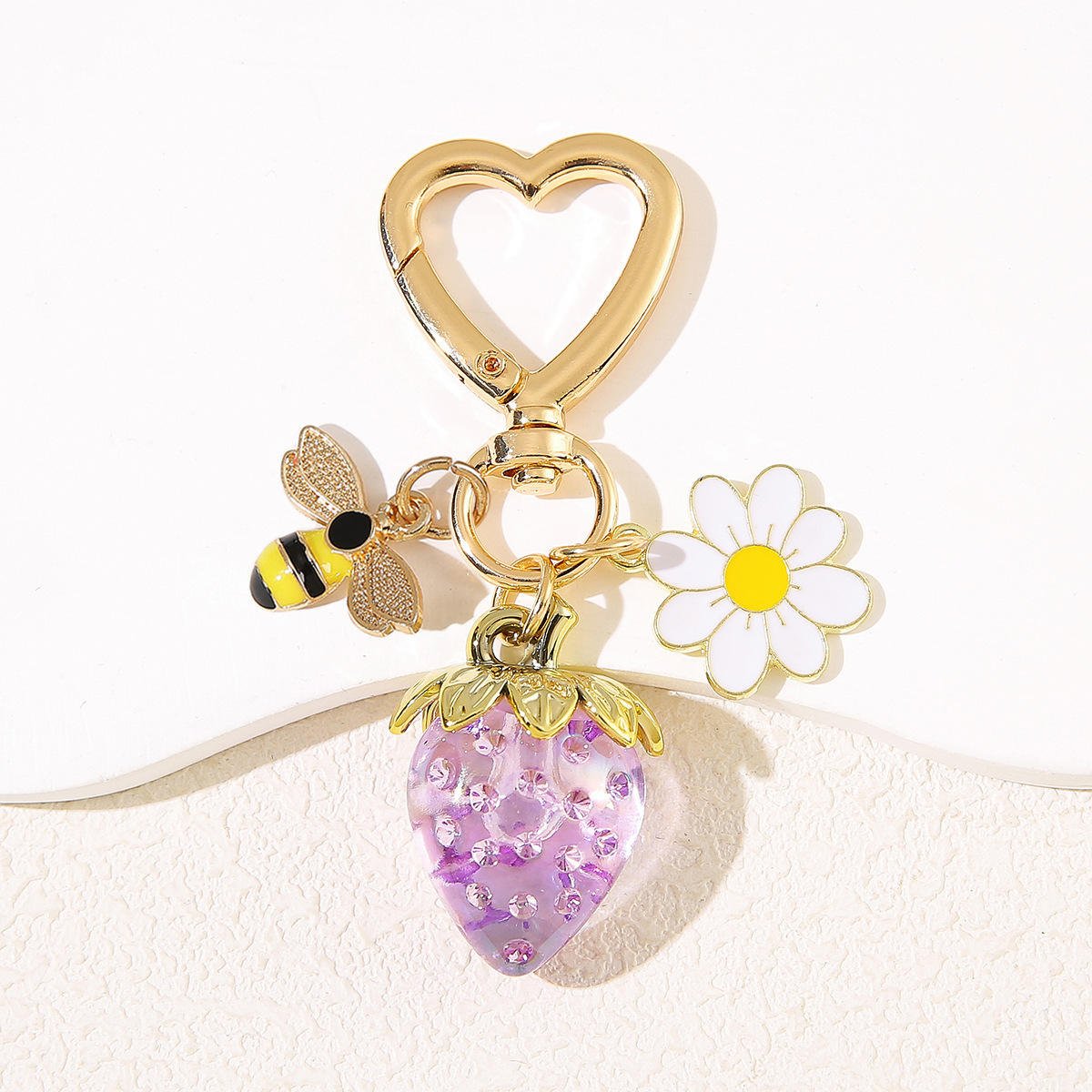 2025 Cute Strawberry Bag Charms Keychain Purse Accessories Charm for Women Handbags Kawaii Flower Bee Car Key Chain