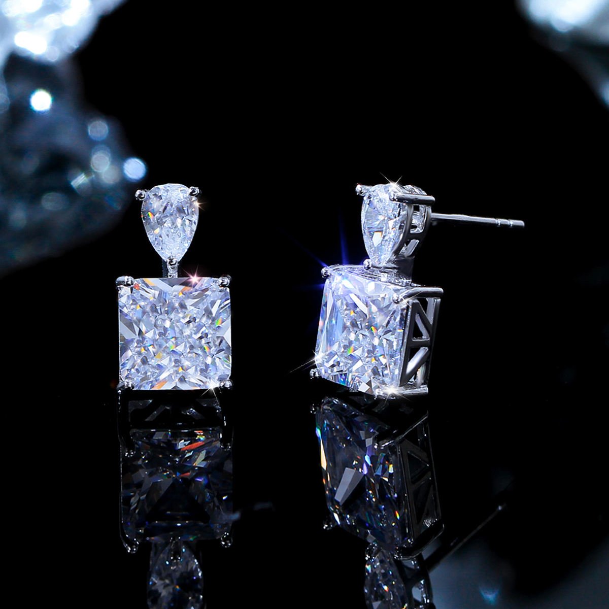 Super Shiny Ice-Flower Cut Cubic Zircon Sterling Silver 925 Drop Earrings for Women Wedding Party Daily Wear Jewelry Gifts