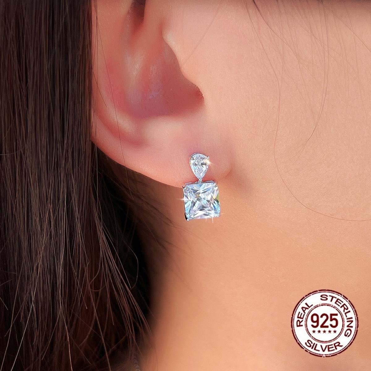 Super Shiny Ice-Flower Cut Cubic Zircon Sterling Silver 925 Drop Earrings for Women Wedding Party Daily Wear Jewelry Gifts