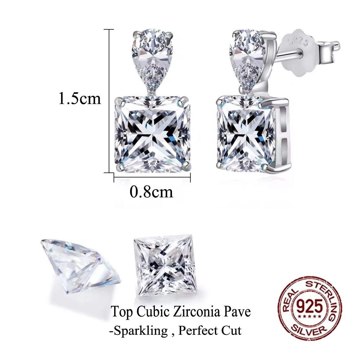 Super Shiny Ice-Flower Cut Cubic Zircon Sterling Silver 925 Drop Earrings for Women Wedding Party Daily Wear Jewelry Gifts