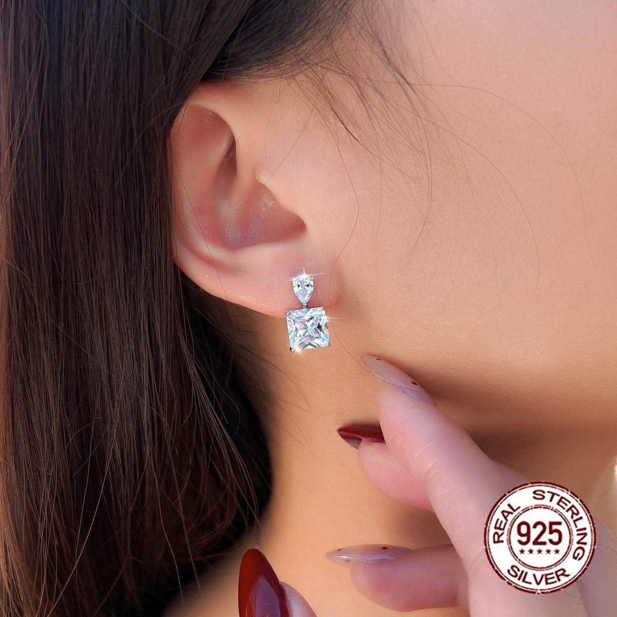 Super Shiny Ice-Flower Cut Cubic Zircon Sterling Silver 925 Drop Earrings for Women Wedding Party Daily Wear Jewelry Gifts