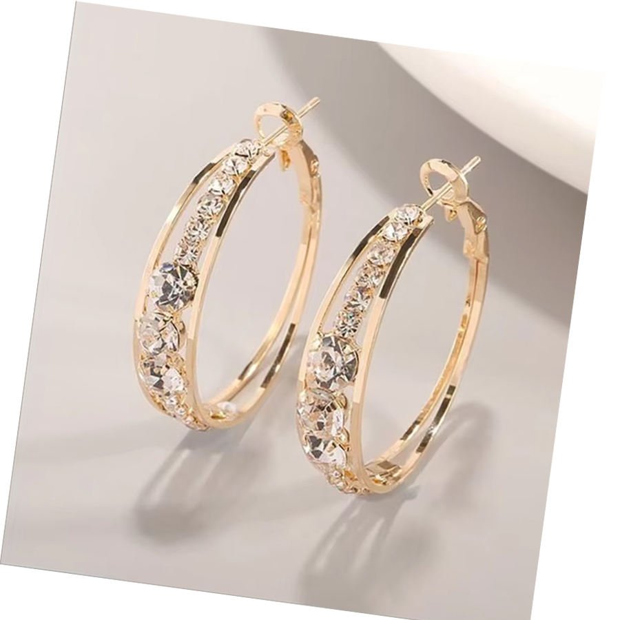 European and American Luxury Women's Hoop Earrings Exquisite Elegant Charm Gold Plated Zinc Alloy Main Stone Zircon