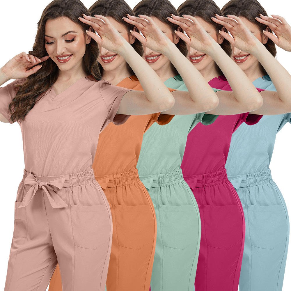 Hot Sale Anti Wrinkle Washable Soft Fabric Nurse Scrubs Hospital Uniform Medical Scrubs Women Jogger Scrubs Sets Pair