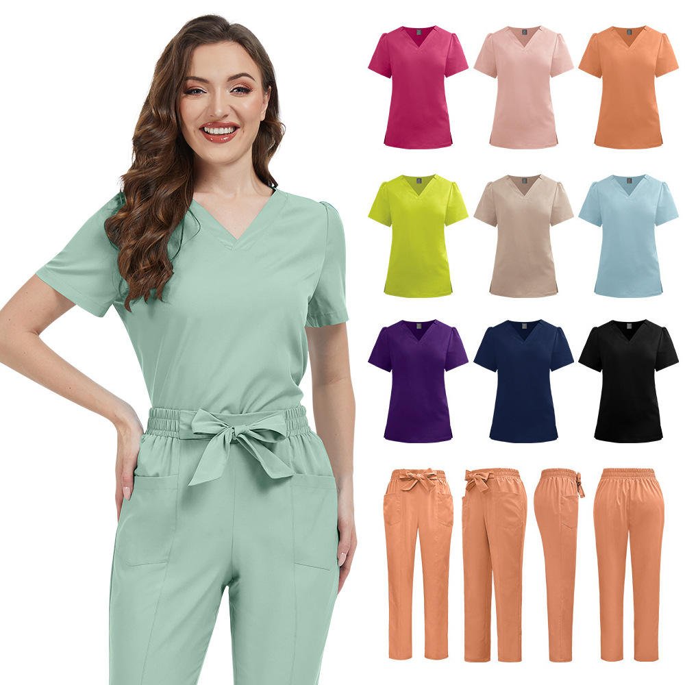 Hot Sale Anti Wrinkle Washable Soft Fabric Nurse Scrubs Hospital Uniform Medical Scrubs Women Jogger Scrubs Sets Pair