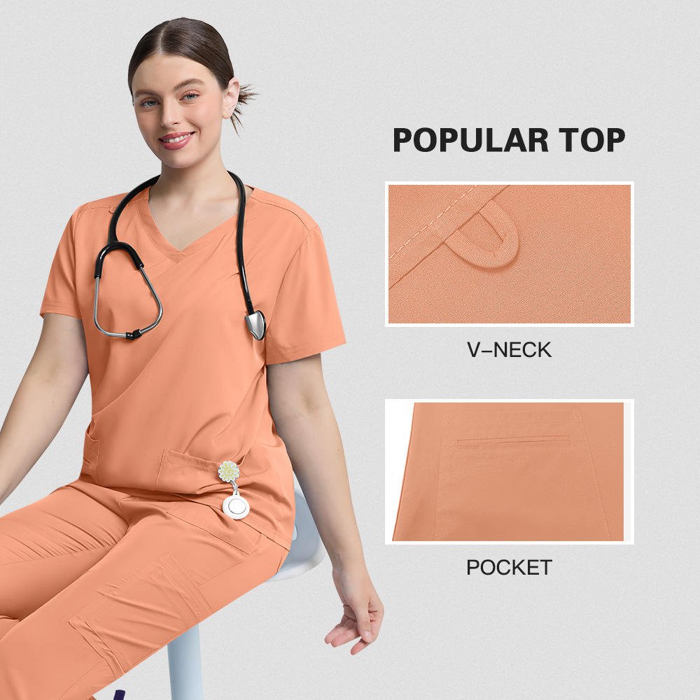Nurses Hospital Uniforms Stretch Spandex Scrub Set With Pocket Nurse Uniform Doctor Surgery Overalls Beauty Salon Spa Uniform