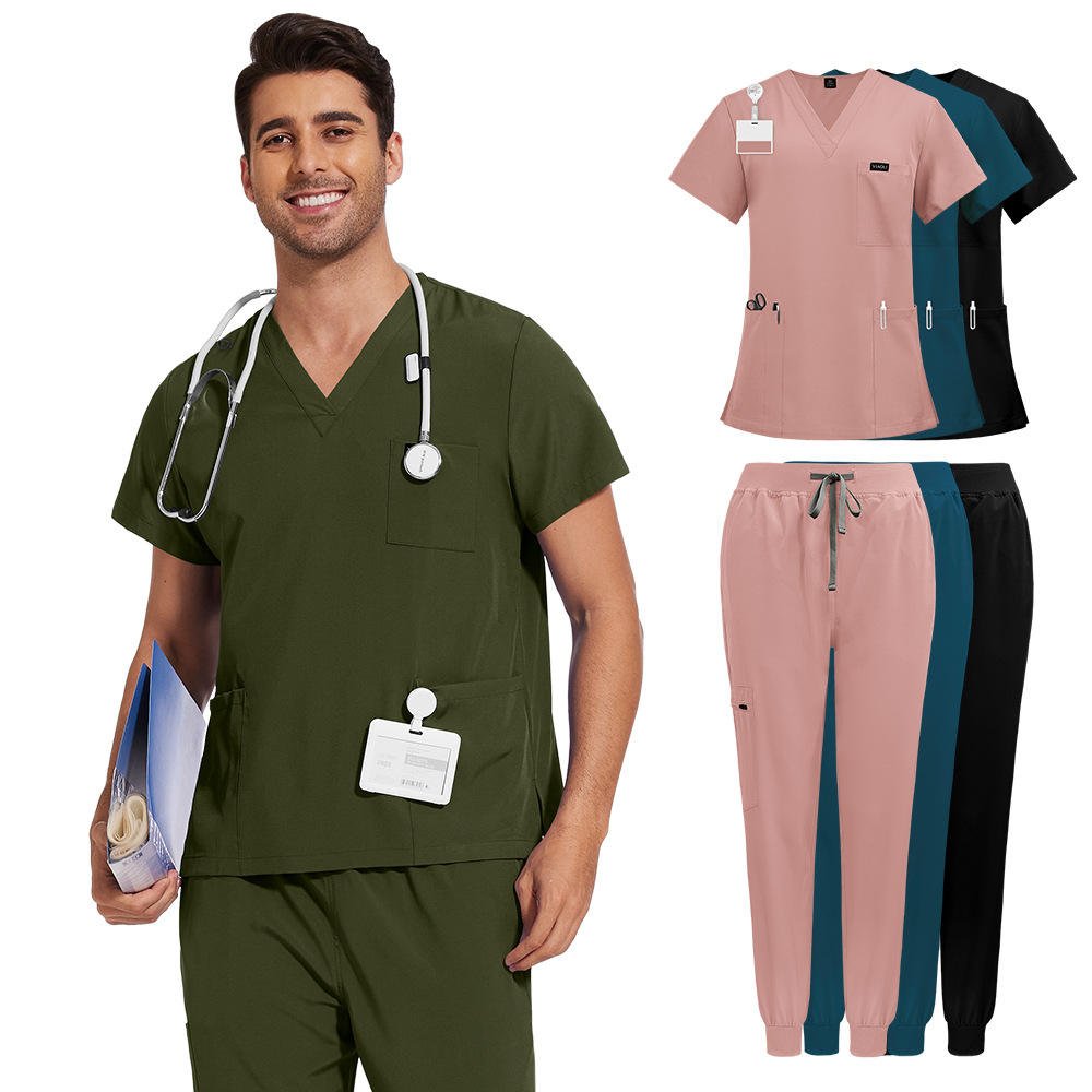 2026 Women's Anti-Wrinkle Medical Scrubs Suits Women Men Scrub Set Stretch V Neck Jogger Pants Hospital Uniforms