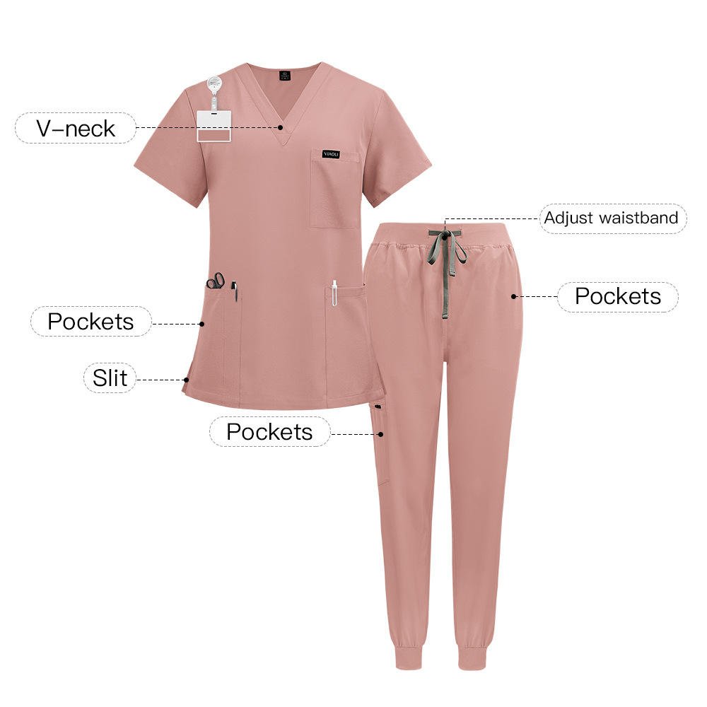 2026 Women's Anti-Wrinkle Medical Scrubs Suits Women Men Scrub Set Stretch V Neck Jogger Pants Hospital Uniforms