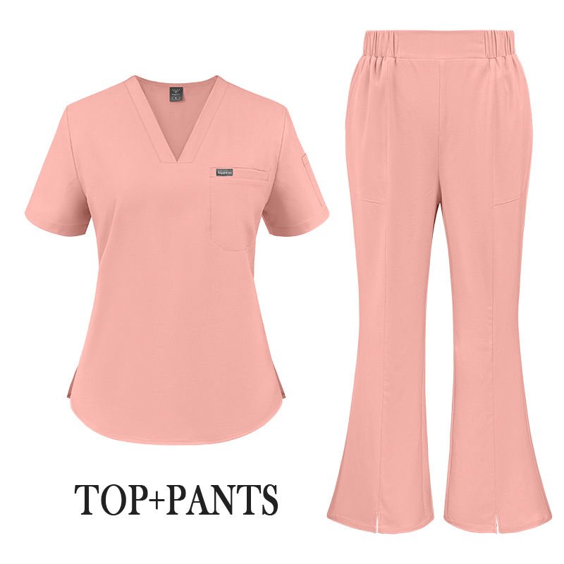 Bestselling Modern Flare Cut High-Durable Spandex/Polyester Worsted Blend Stylish Womens Slim-Fit Fashion Hospital Scrub Sets