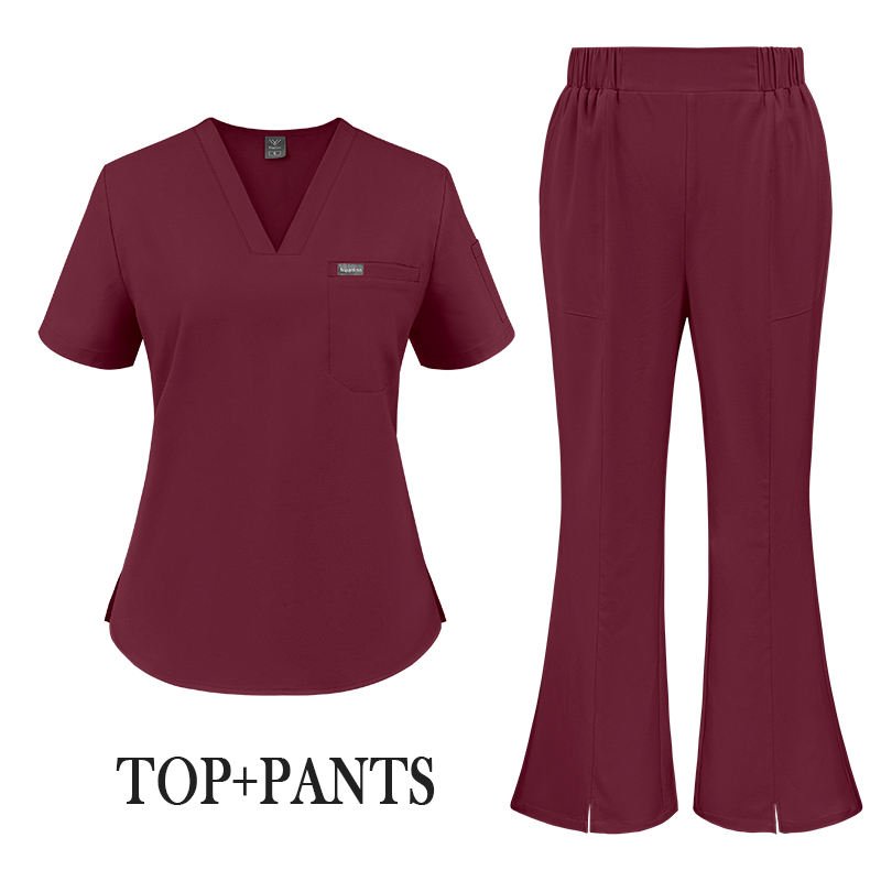 Bestselling Modern Flare Cut High-Durable Spandex/Polyester Worsted Blend Stylish Womens Slim-Fit Fashion Hospital Scrub Sets
