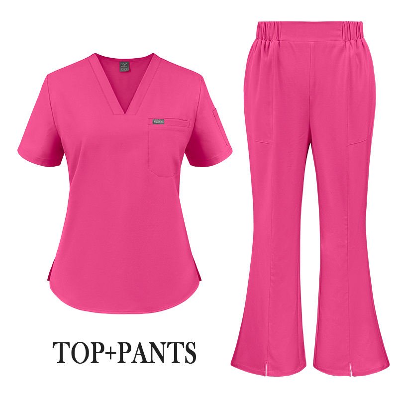 Bestselling Modern Flare Cut High-Durable Spandex/Polyester Worsted Blend Stylish Womens Slim-Fit Fashion Hospital Scrub Sets