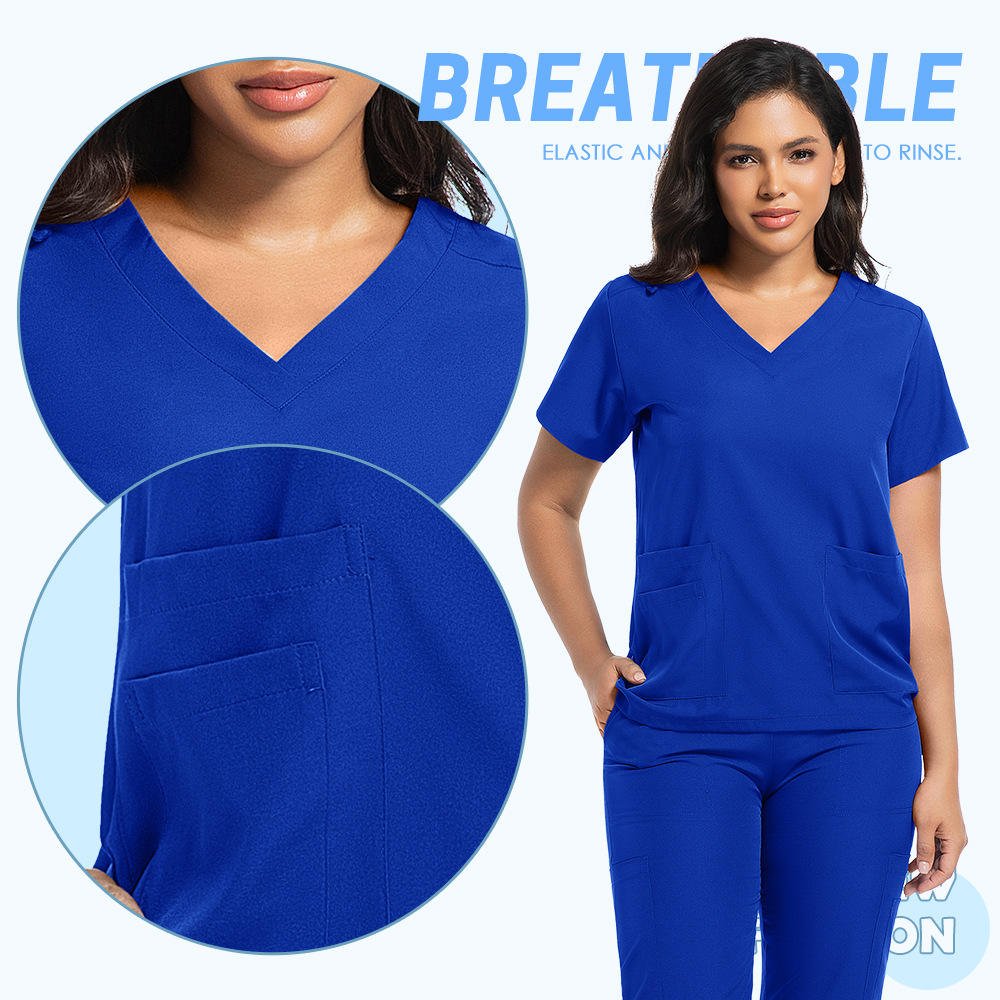 New Quick-Drying Breathable Comfortable Knitted Scrub Suit V Neck Soft Nursing Scrubs Two-Piece Set Beauty Salon Short Sleeve
