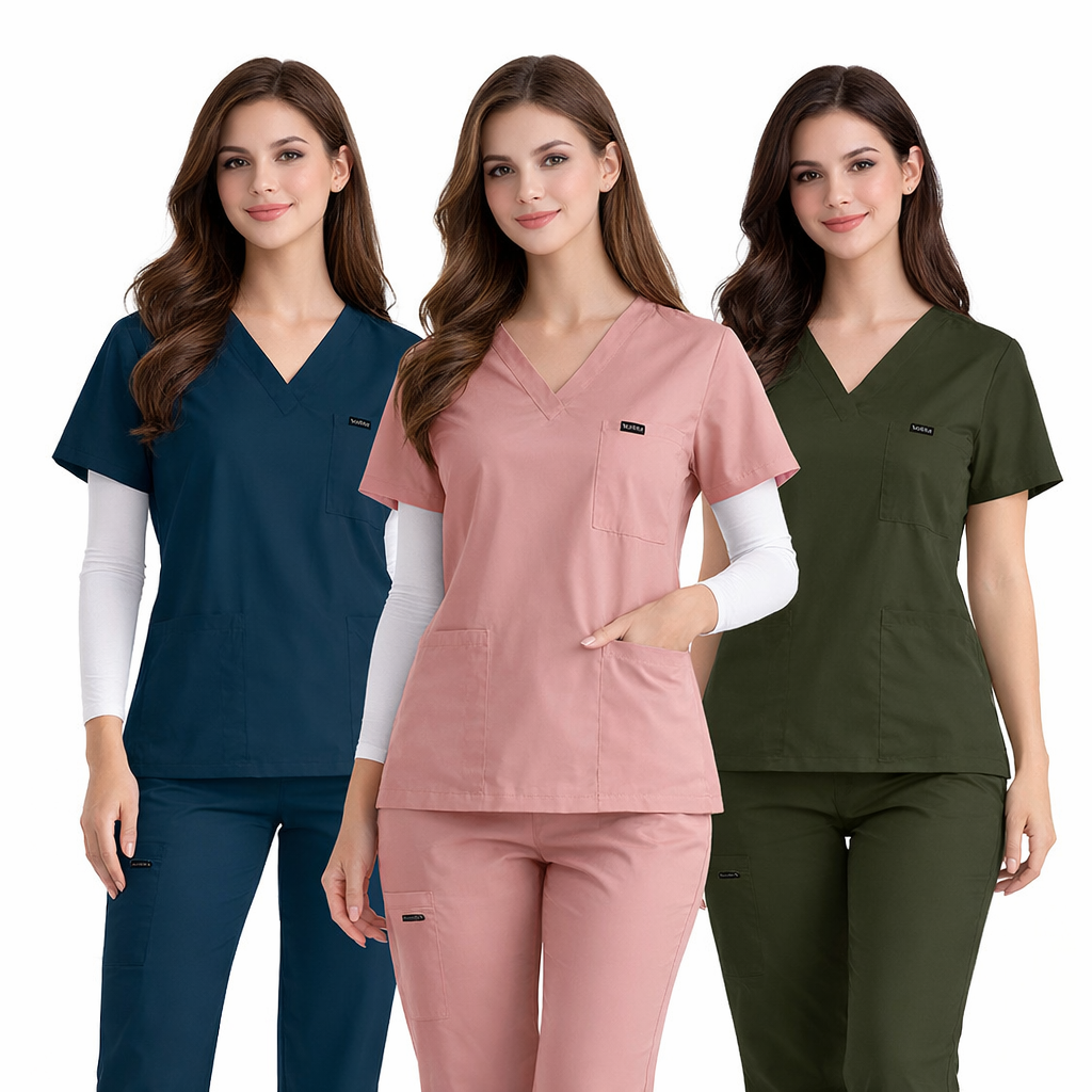 Manufacturer Women Medical Scrubs Set Fashion Design Custom Logo Nurse Uniform Short Sleeve Stretch Fabric Nursing Workwear
