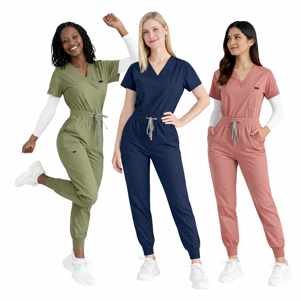 Manufacturer Women Medical Scrubs Set Fashion Design Custom Logo Nurse Uniform Short Sleeve Stretch Fabric Nursing Workwear