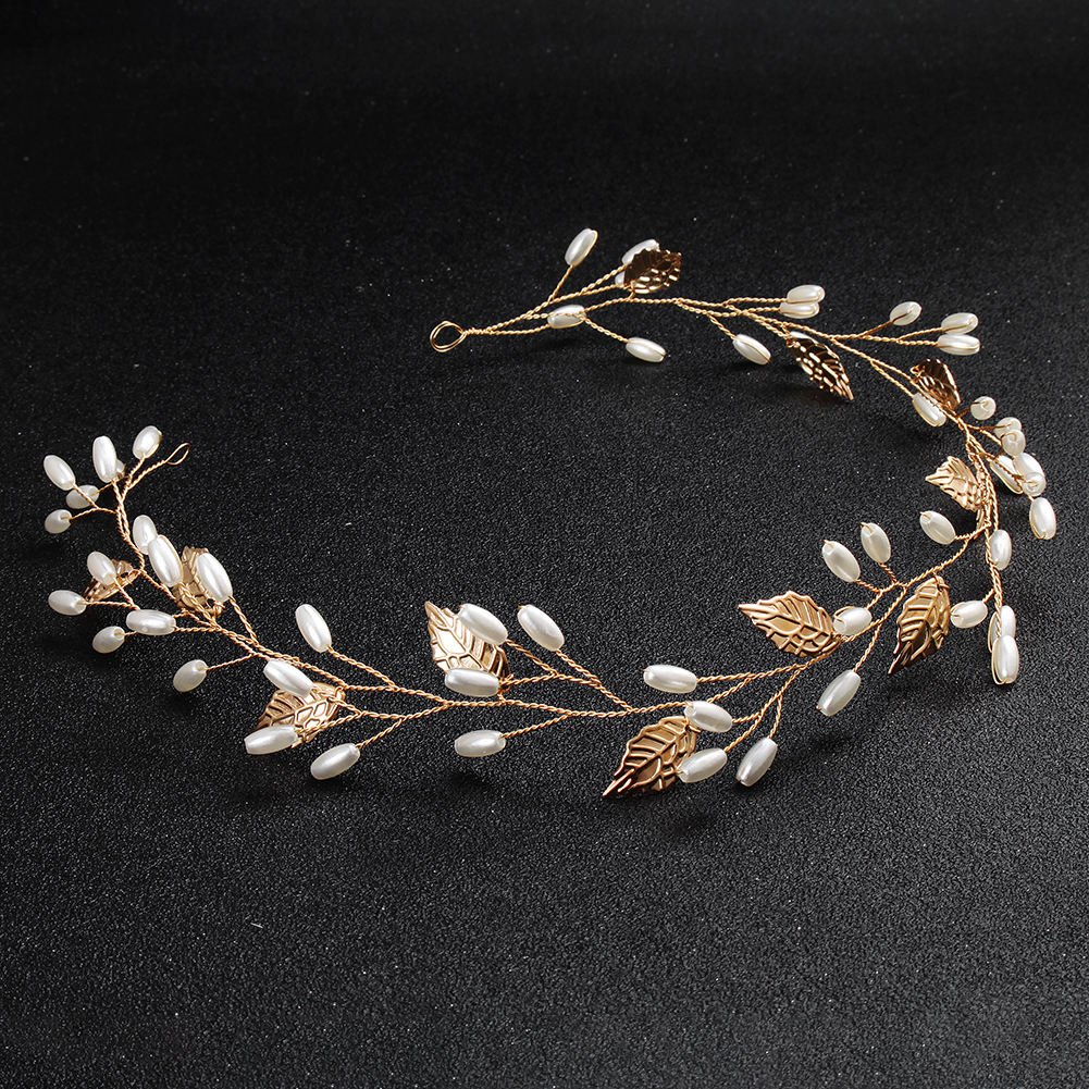 Alloy Leaf Pearls Headband Crown Wedding Hair Vine Jewelry Accessories Headpieces Tiaras for Women