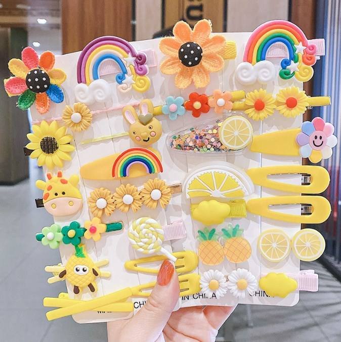 Hot New 14pcs/set Cute Children Barrettes Kids Hairgrips Hair Clip Jewelry Accessories Set Girl Cartoon Mix Hair Clips Set
