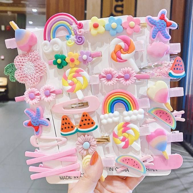 Hot New 14pcs/set Cute Children Barrettes Kids Hairgrips Hair Clip Jewelry Accessories Set Girl Cartoon Mix Hair Clips Set